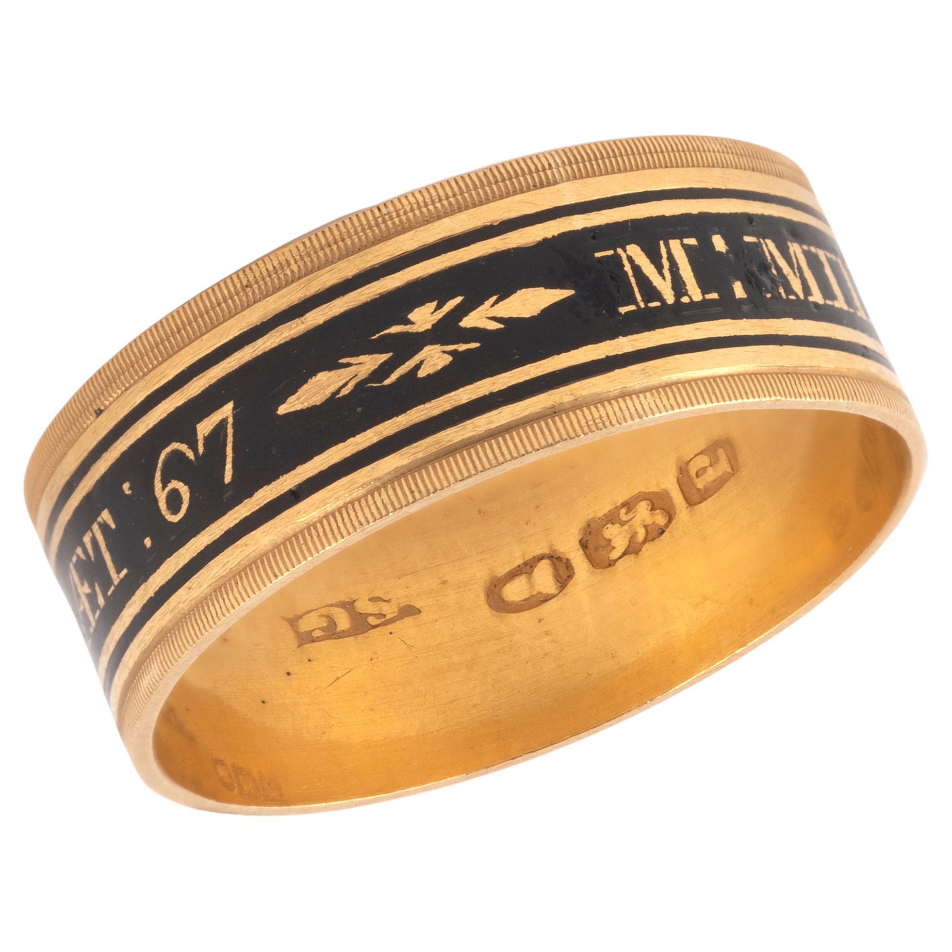 Georgian Mourning Ring With Black Enamel 1810's For Sale