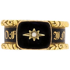 Anello da lutto georgiano con smalto nero, 1824 circa