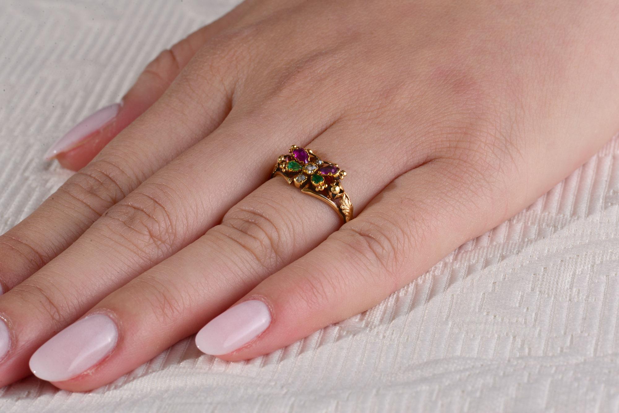 Women's Georgian Multicolored Stone and Gold Butterfly Ring For Sale