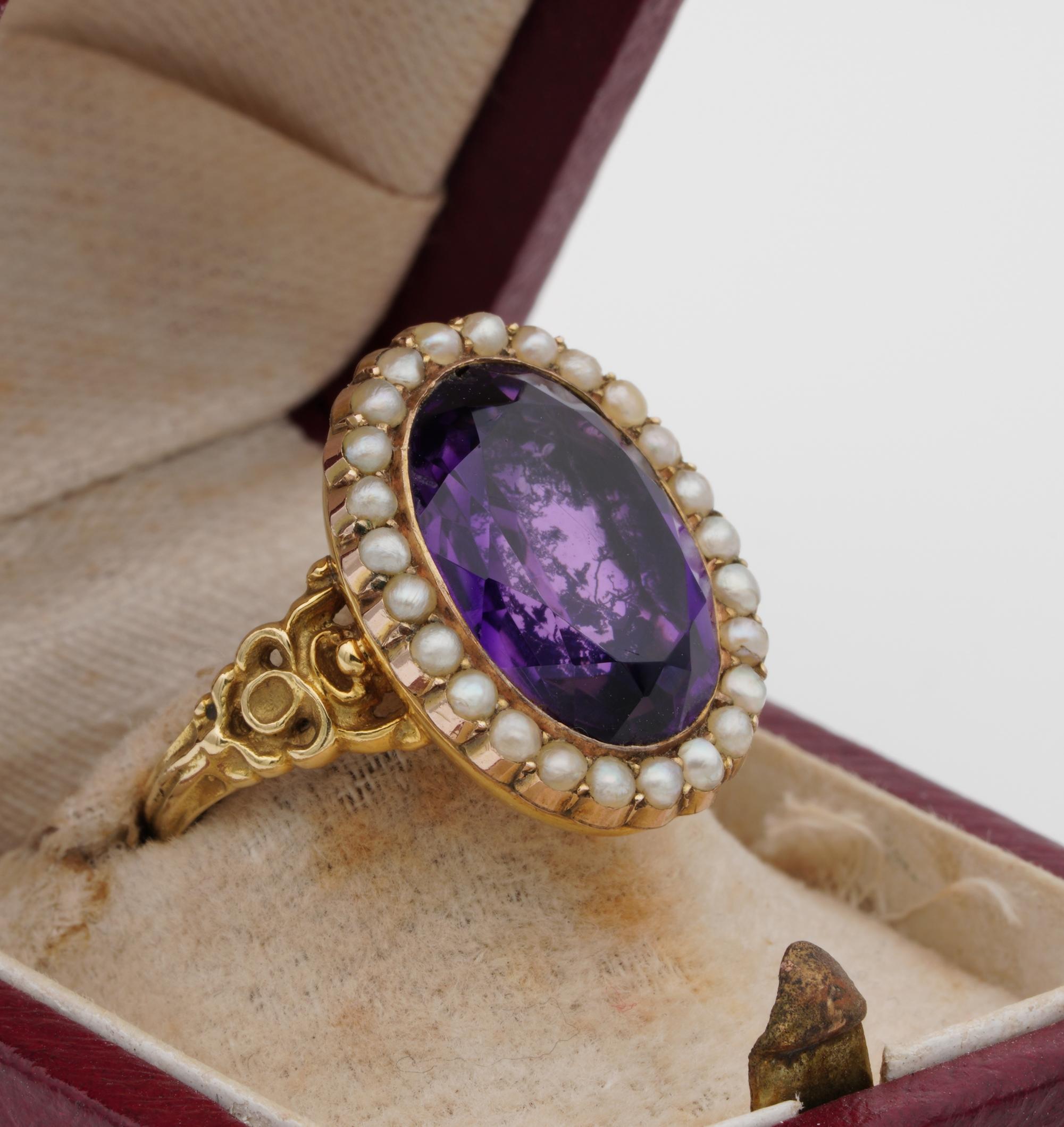 Georgian Natural Amethyst Natural Pearl Rare Ring In Good Condition In Napoli, IT