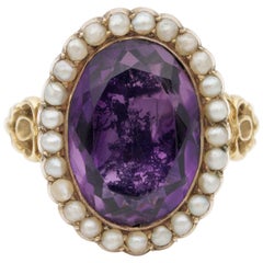 Georgian Natural Amethyst Natural Pearl Rare Ring