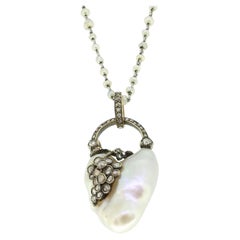Georgian Natural Baroque Saltwater Pearl Heart and Diamond Necklace