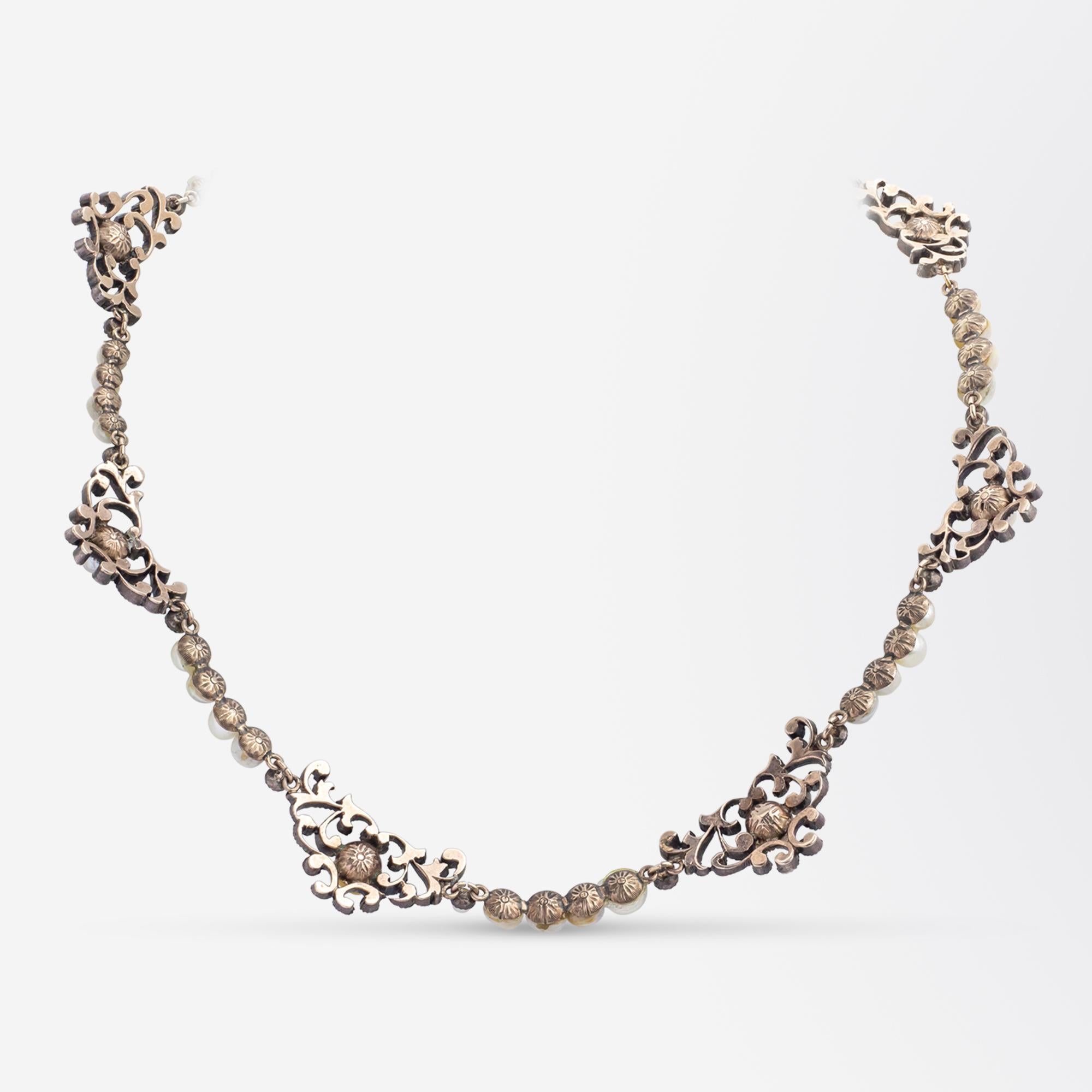 Georgianischer Halskette aus Naturperlen und Diamanten (Alteuropäischer Brillantschliff) im Angebot