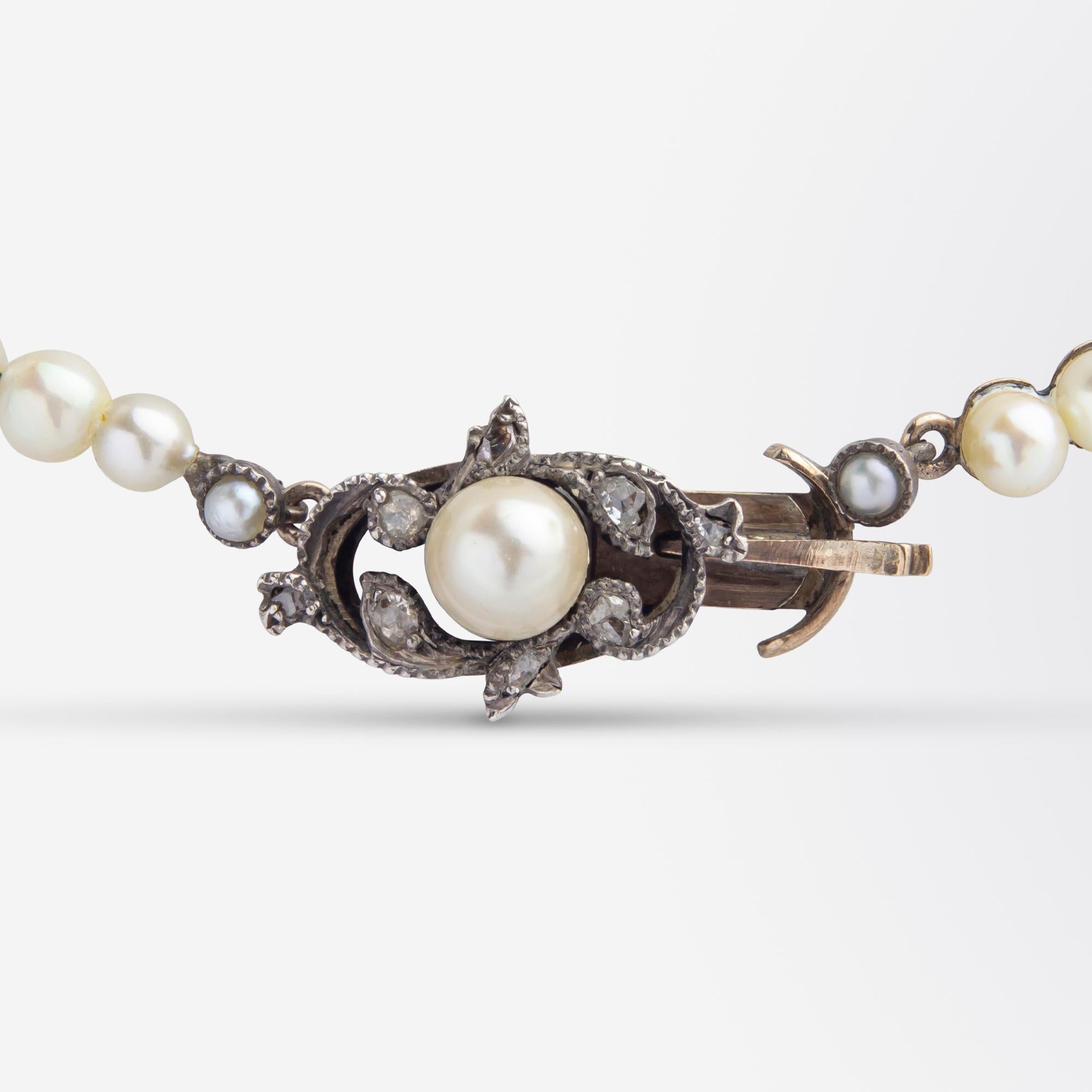 Women's Georgian Natural Pearl and Diamond Necklet For Sale