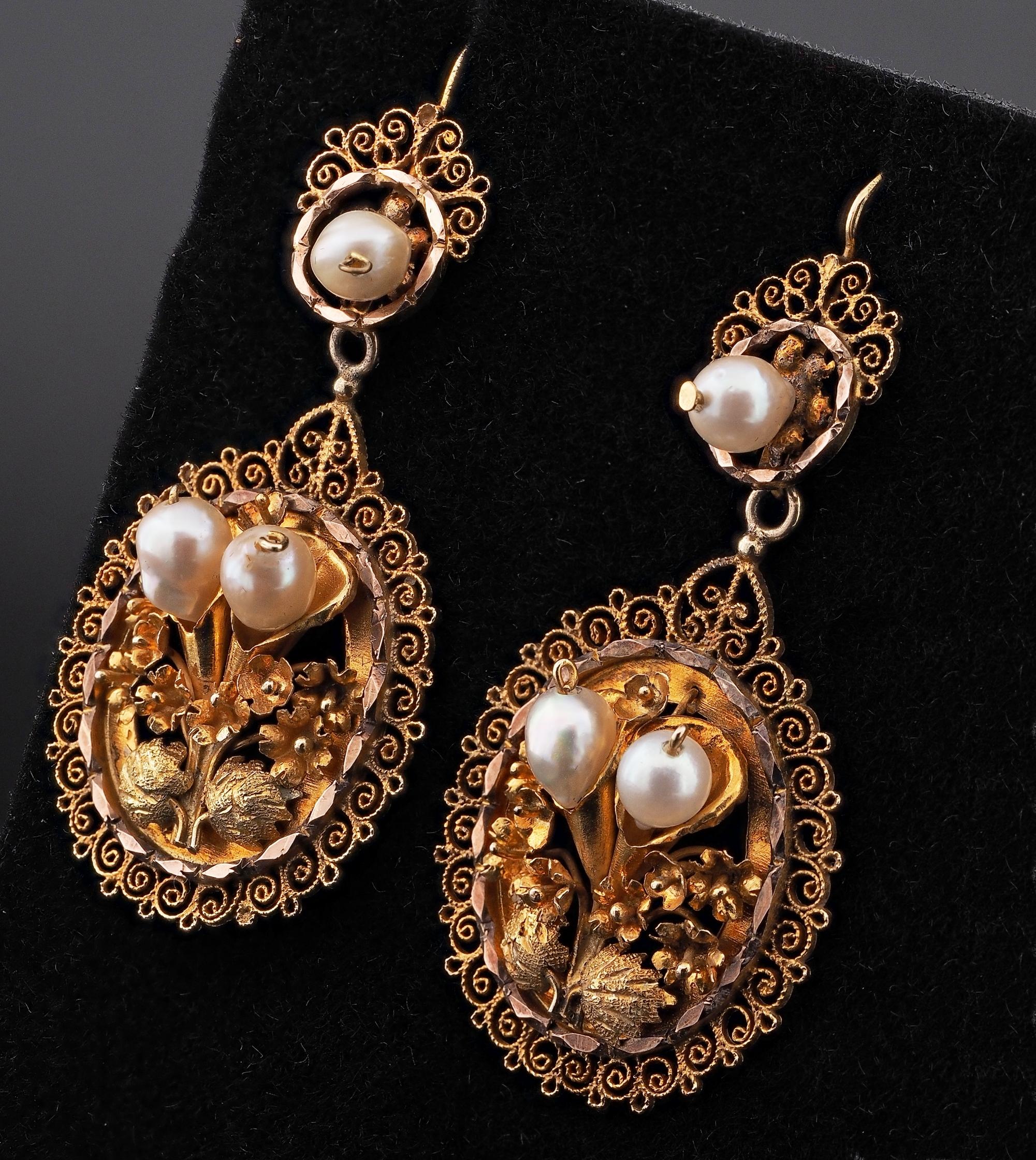 Seltene georgianische Perlen-Blumen Bunch-Ohrringe Damen im Angebot