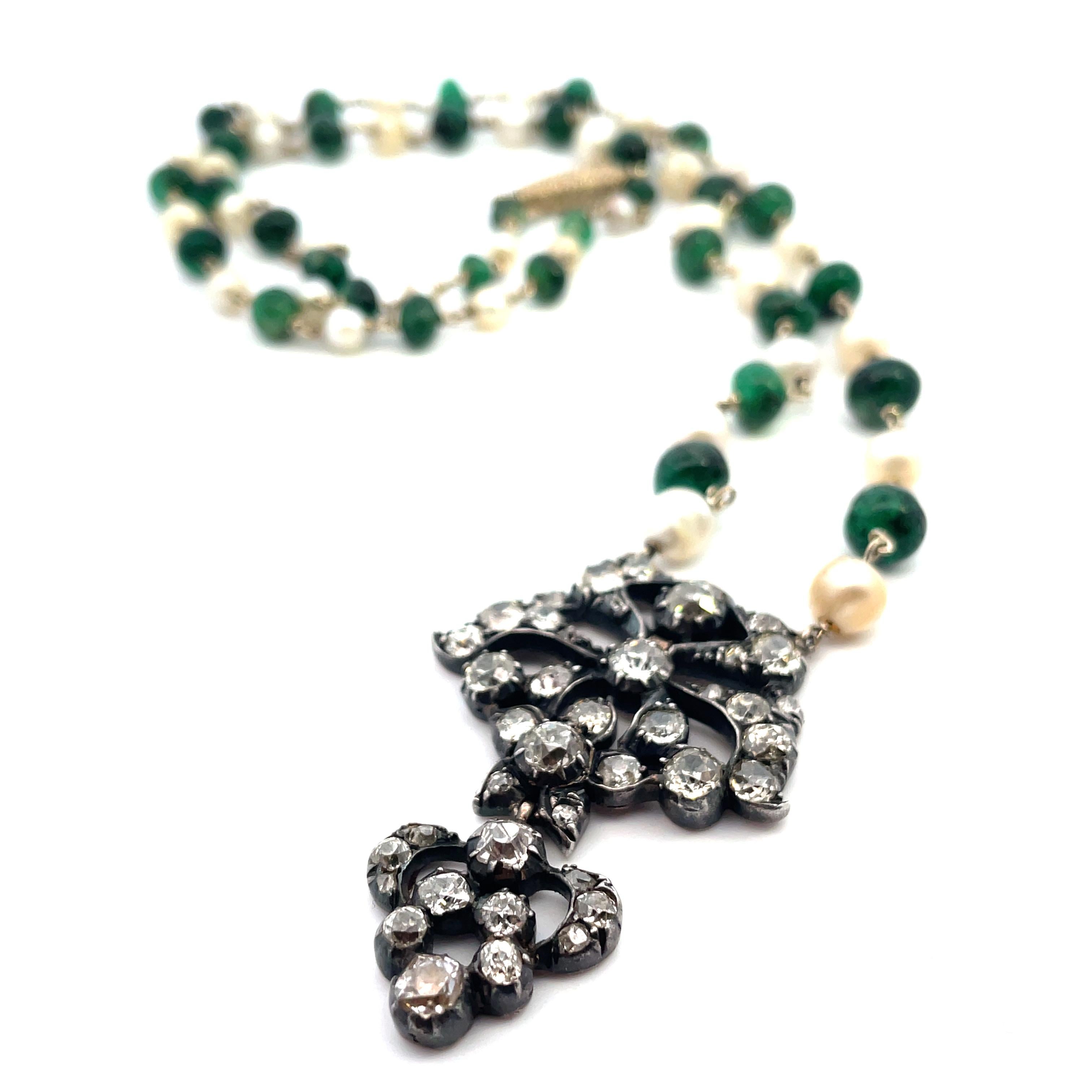 Round Cut Georgian Natural Pearls and diamonds necklace For Sale