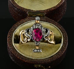 Georgian Natural Ruby Diamond Rare Urn Ring