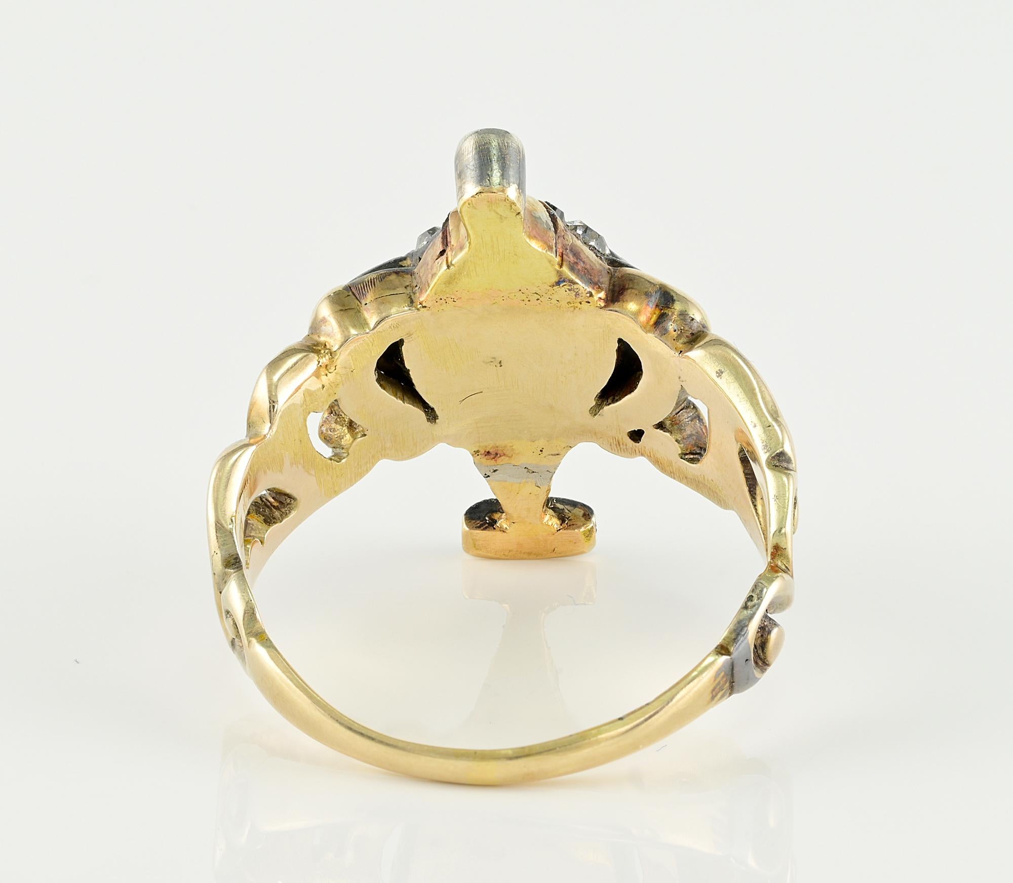 Women's or Men's Georgian Natural Ruby Diamond Rare Urn Ring For Sale
