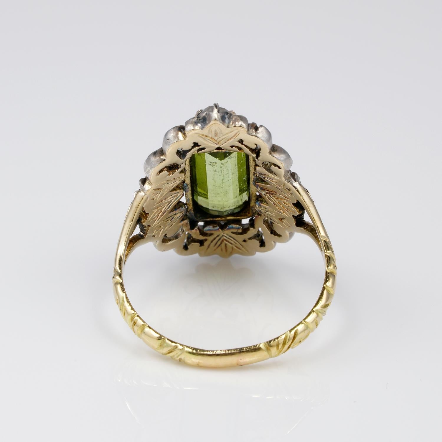Women's Georgian Natural Tourmaline Diamond Scroll Ring For Sale