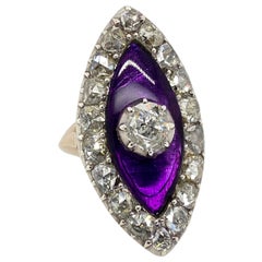 Georgian Navette Purple Glass and Rose Cut Diamond Cocktail Dress Ring