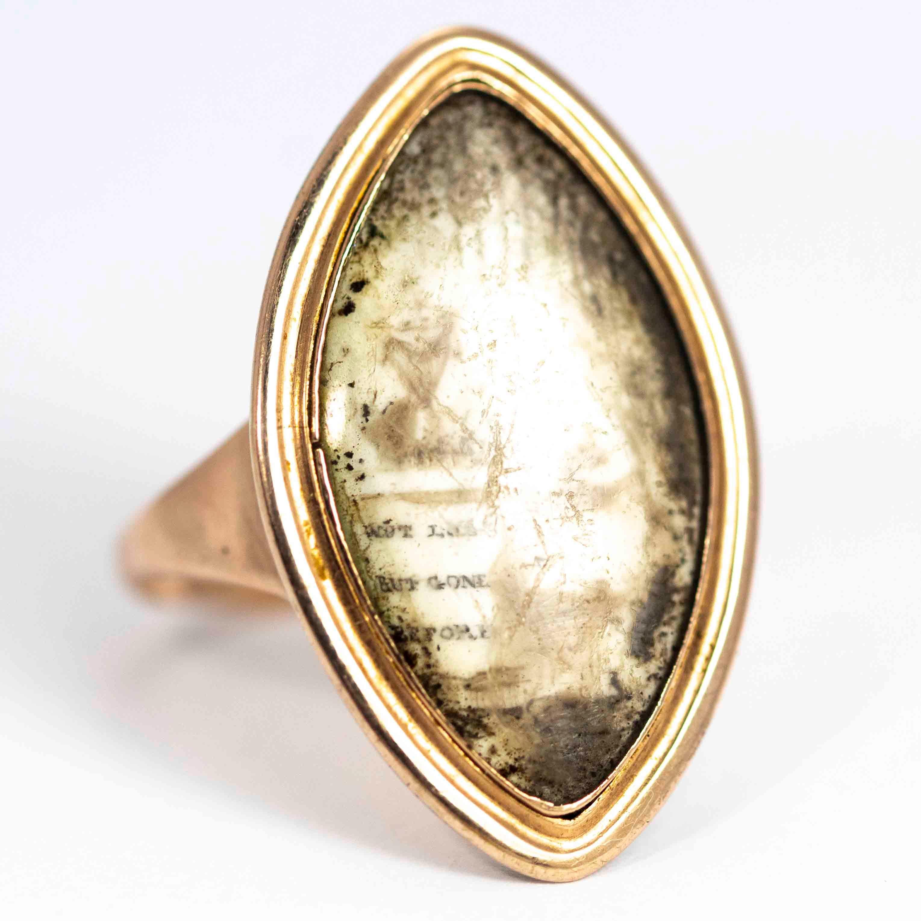 Georgian Navette Sepia Mourning Ring In Good Condition In Chipping Campden, GB