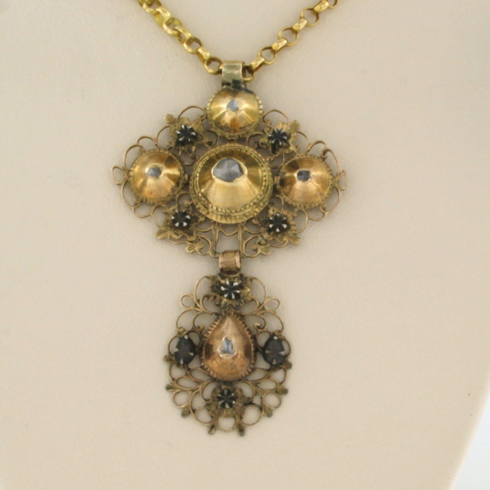 Collar georgiano con diamantes talla rosa Oro amarillo de 18 quilates 9,0 gramos Corte rosa en venta