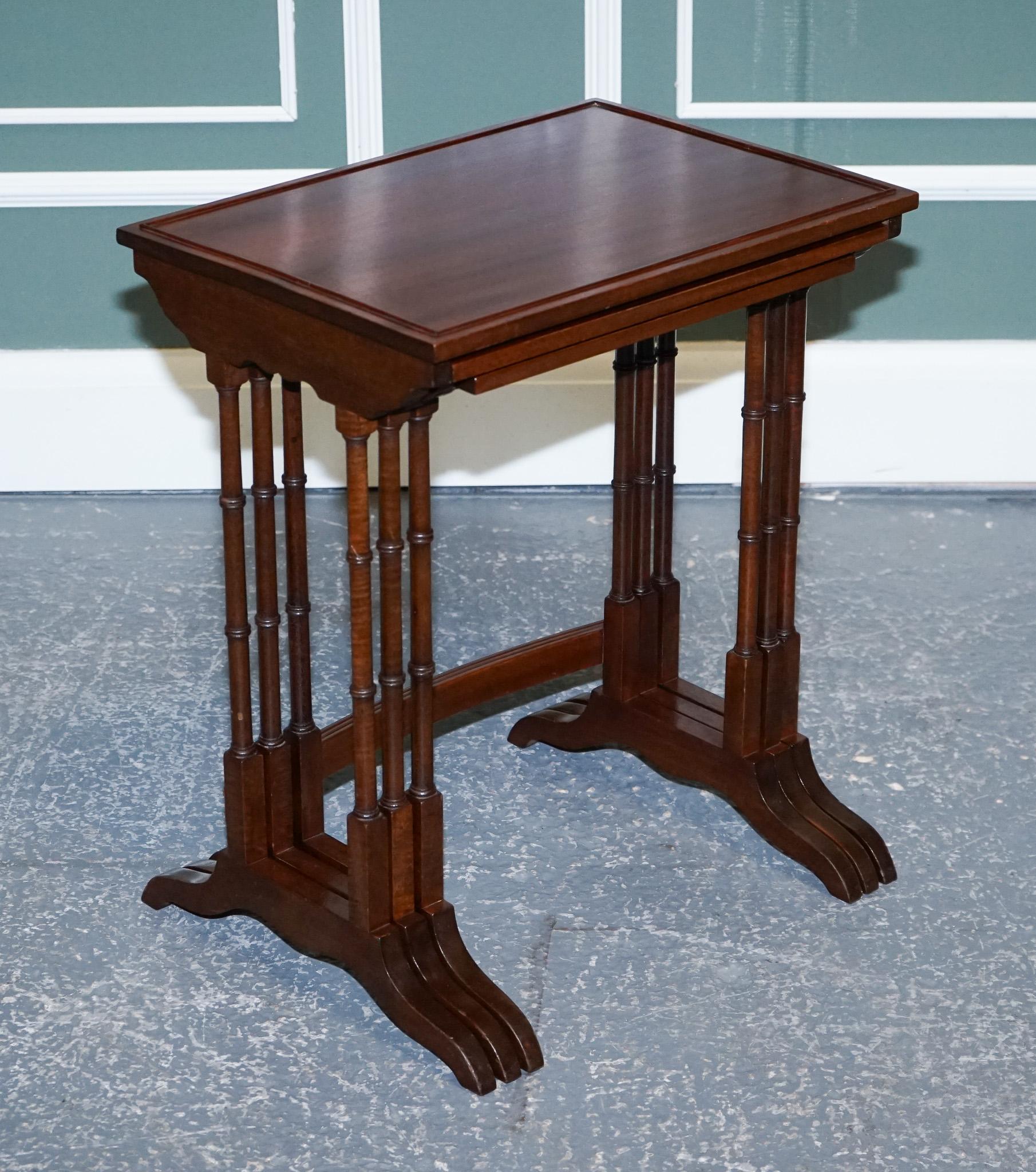 British Victorian Nest of Three Nesting Tables Side Tables with Bamboo Legs For Sale