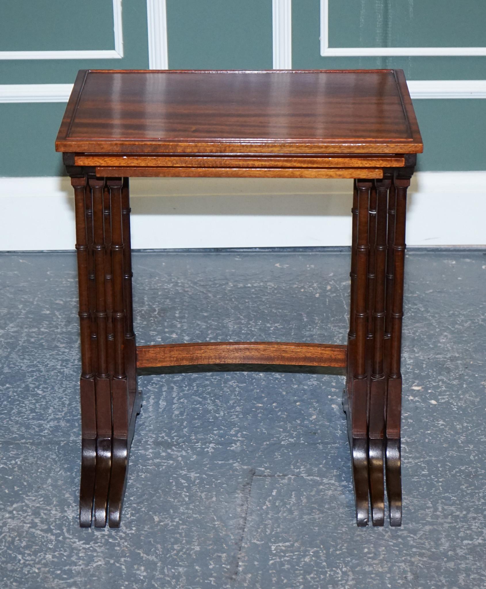 Hand-Crafted Victorian Nest of Three Nesting Tables Side Tables with Bamboo Legs For Sale
