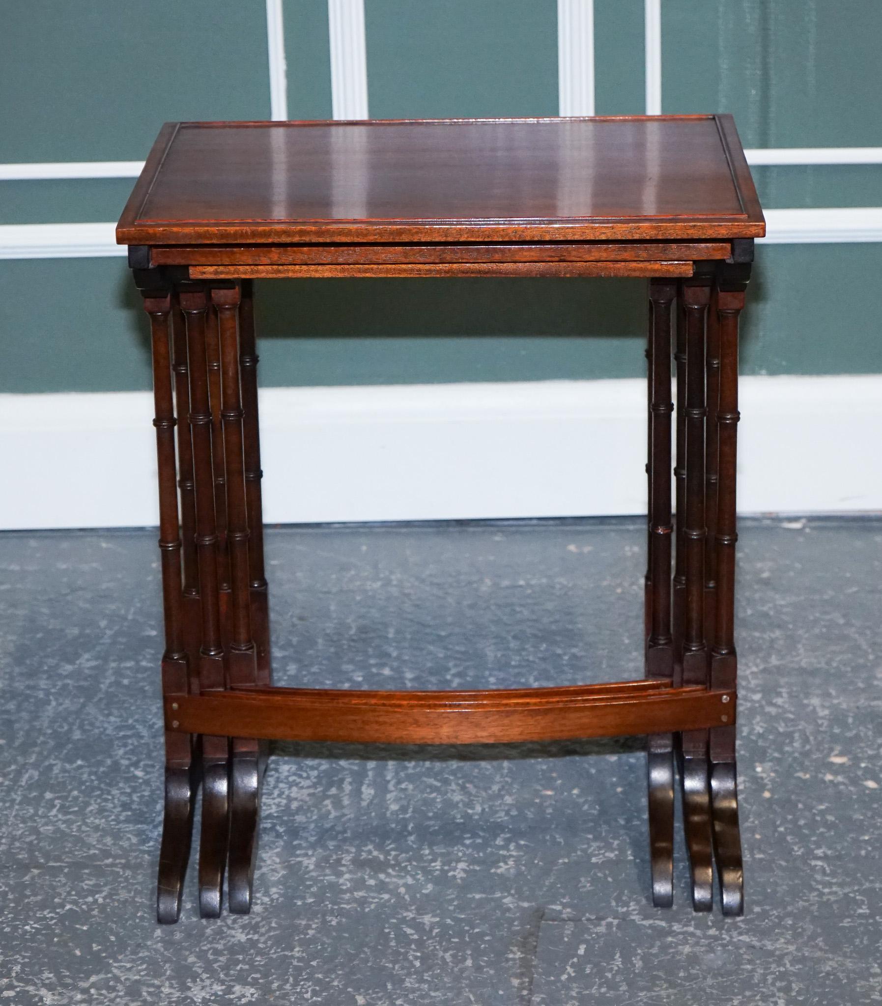 Victorian Nest of Three Nesting Tables Side Tables with Bamboo Legs In Good Condition For Sale In Pulborough, GB