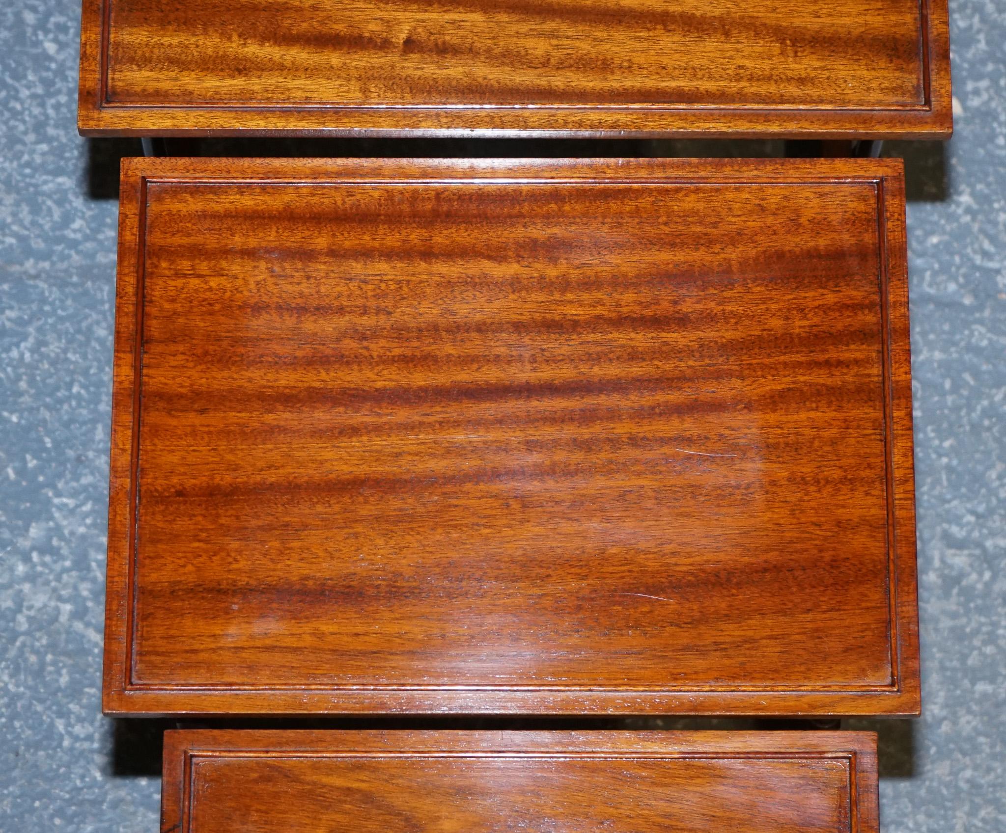Hardwood Victorian Nest of Three Nesting Tables Side Tables with Bamboo Legs For Sale