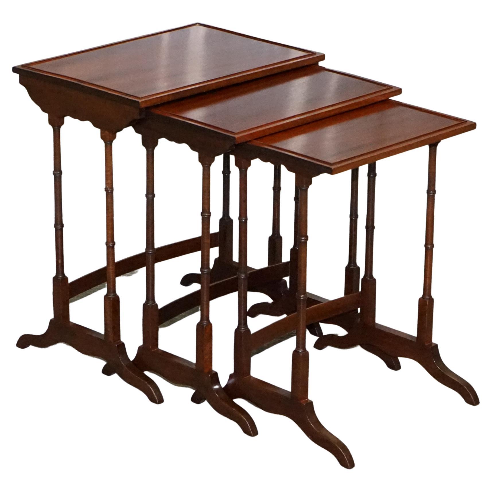Victorian Nest of Three Nesting Tables Side Tables with Bamboo Legs