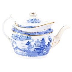 Antique Georgian Newhall English Porcelain Blue Willow Teapot 18th Century 