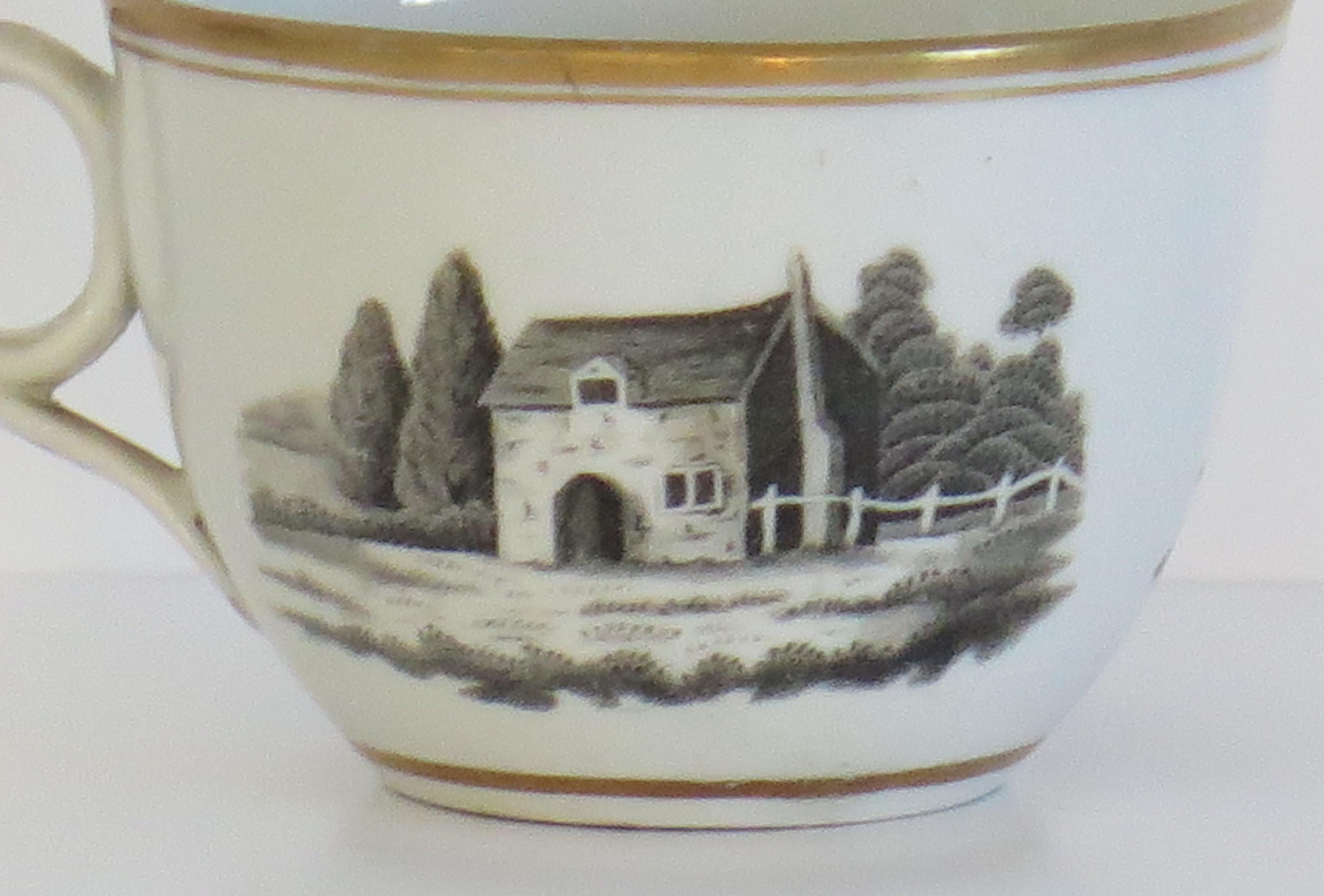 Georgian Newhall Porcelain Duo Tea Cup and Saucer Bat Printed Ptn, circa 1805 For Sale 2