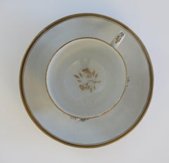 Georgian Newhall Porcelain Duo Tea Cup and Saucer Bat Printed Ptn, circa 1805