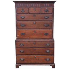 Georgian Oak Country Tallboy Chest on Chest of Drawers