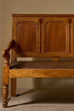 Georgian oak hall bench with tulip decoration