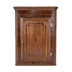 Georgian Oak Mahogany Inlaid Wall-Hanging Corner Cupboard Late c18th George III