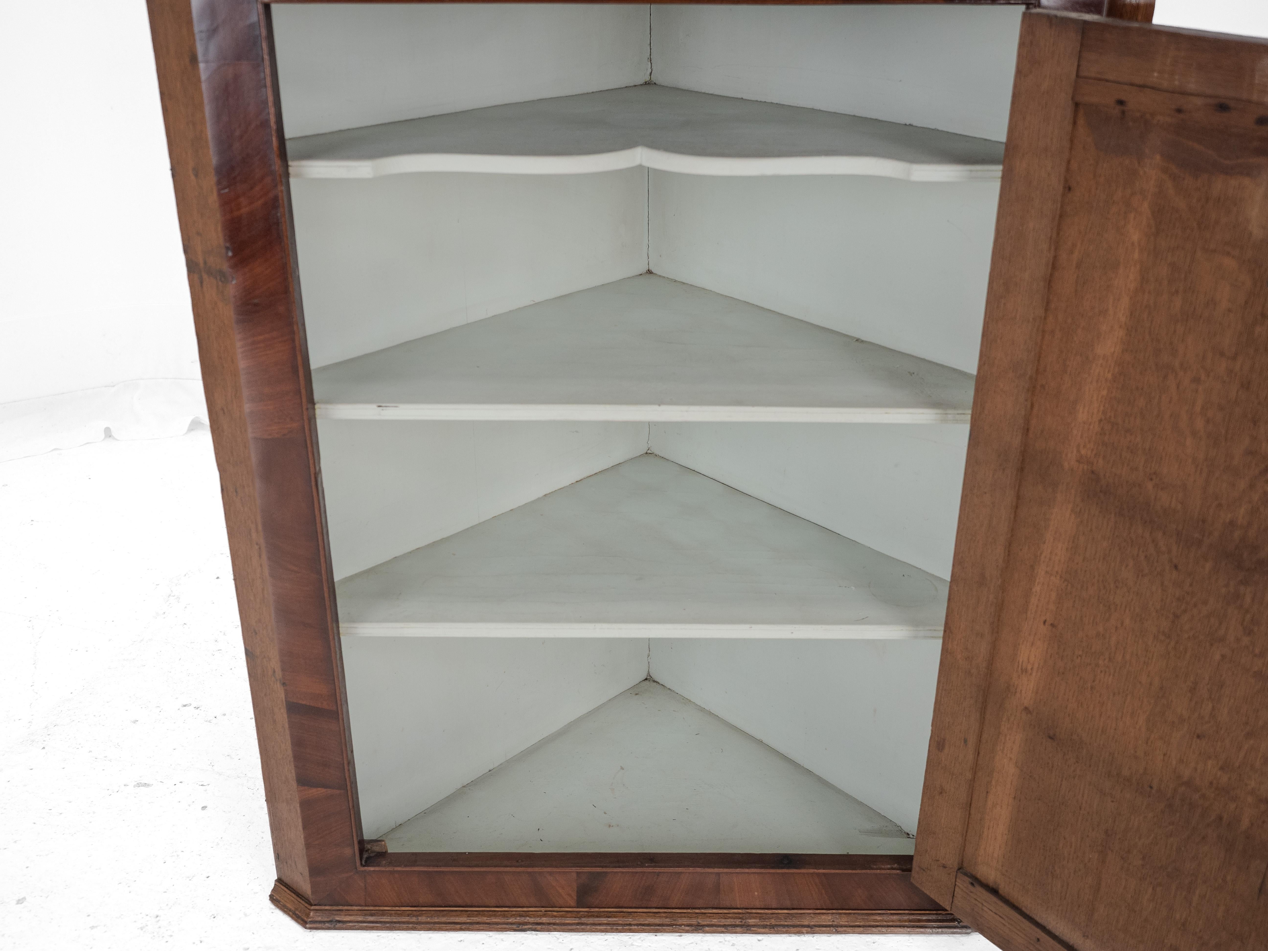 Georgian Oak Mahogany Inlaid Wall-Hanging Corner Cupboard Late c18th George III For Sale 1