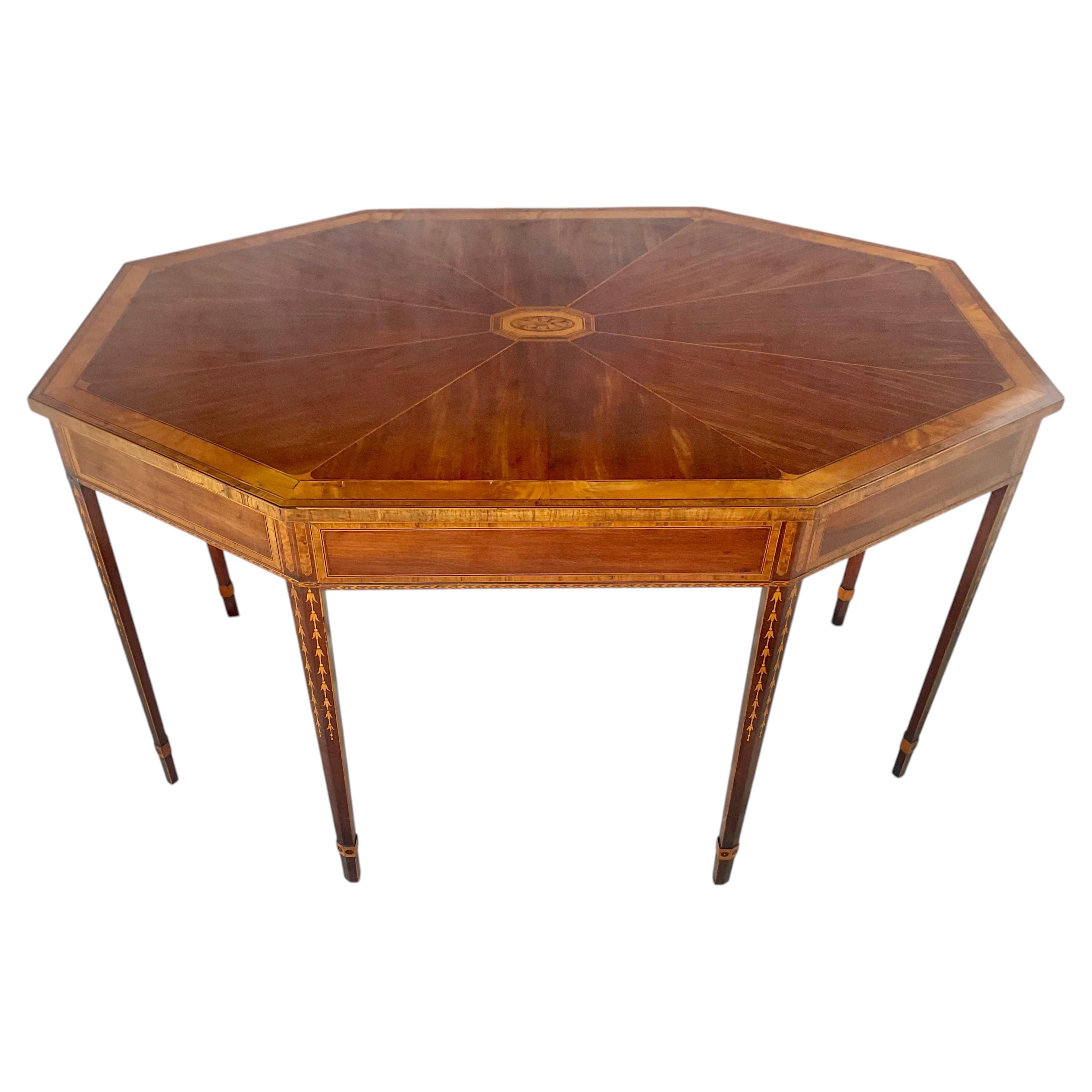Georgian Octagonal Center Library Table Inlaid Mahogany For Sale