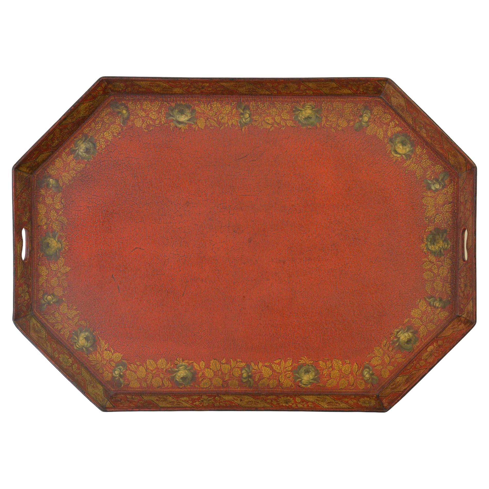 Georgian octagonal scarlet papier maché tray