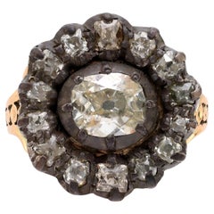 Georgianischer Altschliff Diamant 14k Gelbgold Silber Cluster-Ring