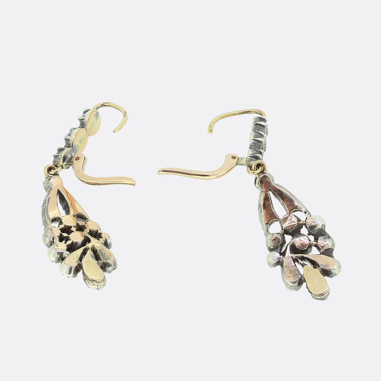 Taille vieille Europe Boucles d'oreilles pendantes géorgiennes en diamant taille ancienne en vente