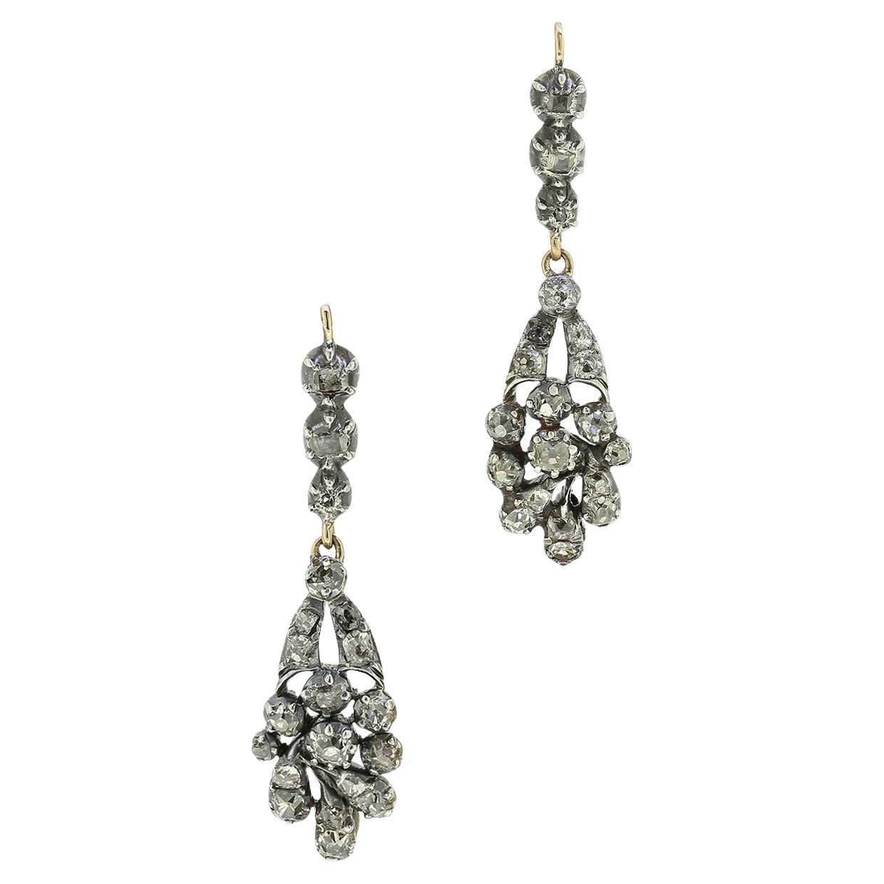 Georgian Old Cut Diamond Drop Earrings