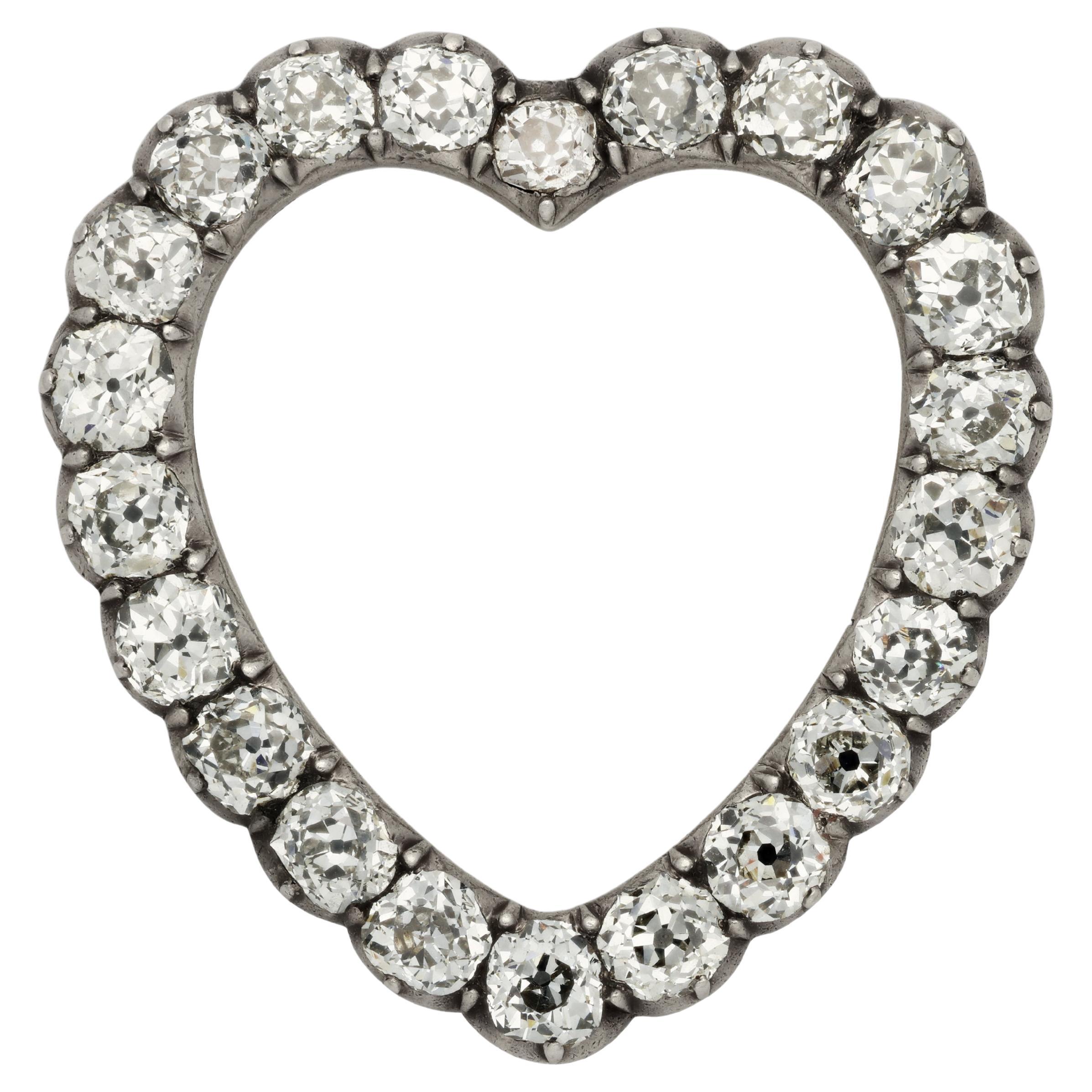 Georgian Old Cut Diamond Heart Shape Brooch Circa 1820