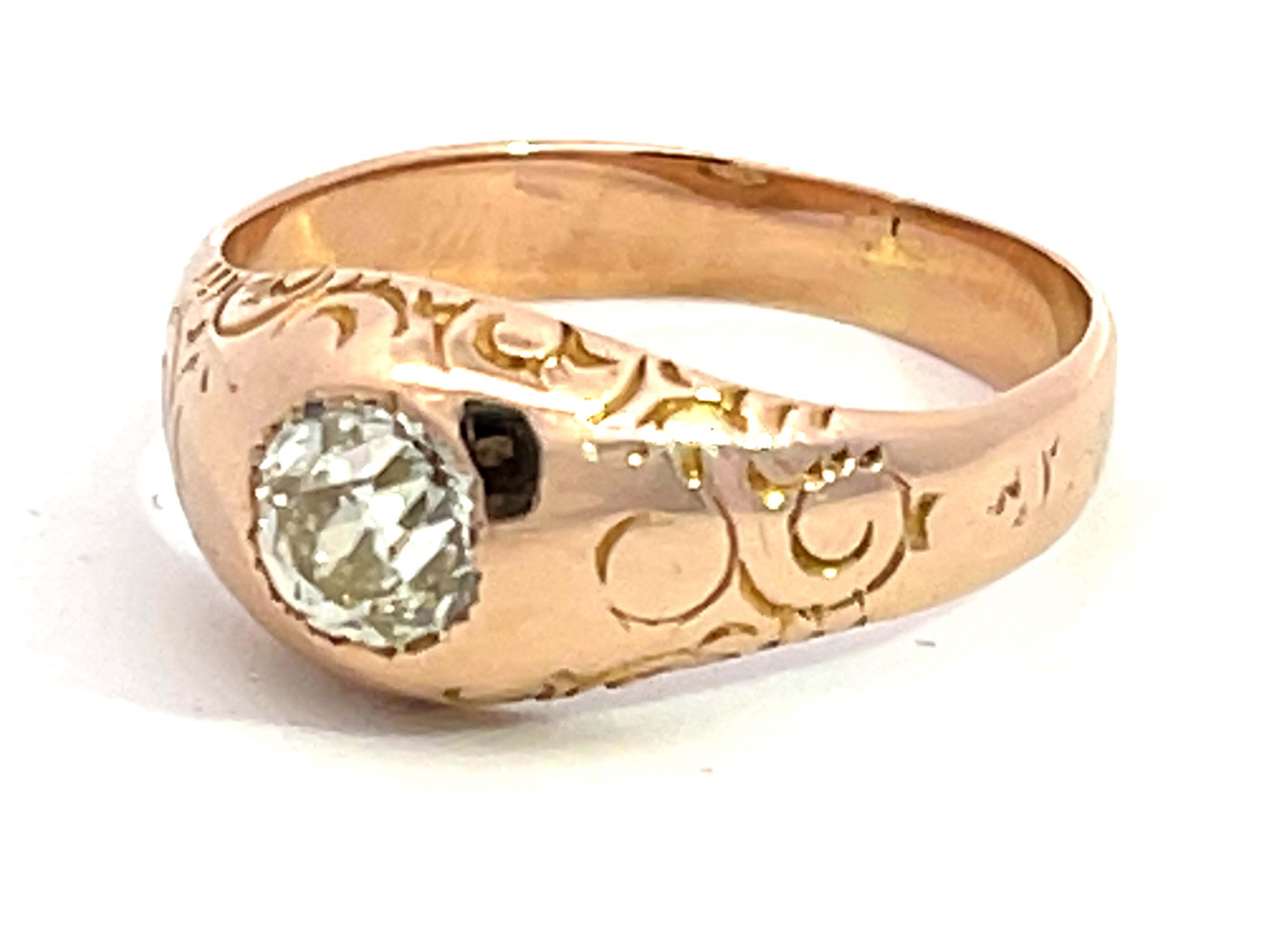 Women's or Men's Georgian Old European Cut Diamond Ring in 14k Pink Gold For Sale