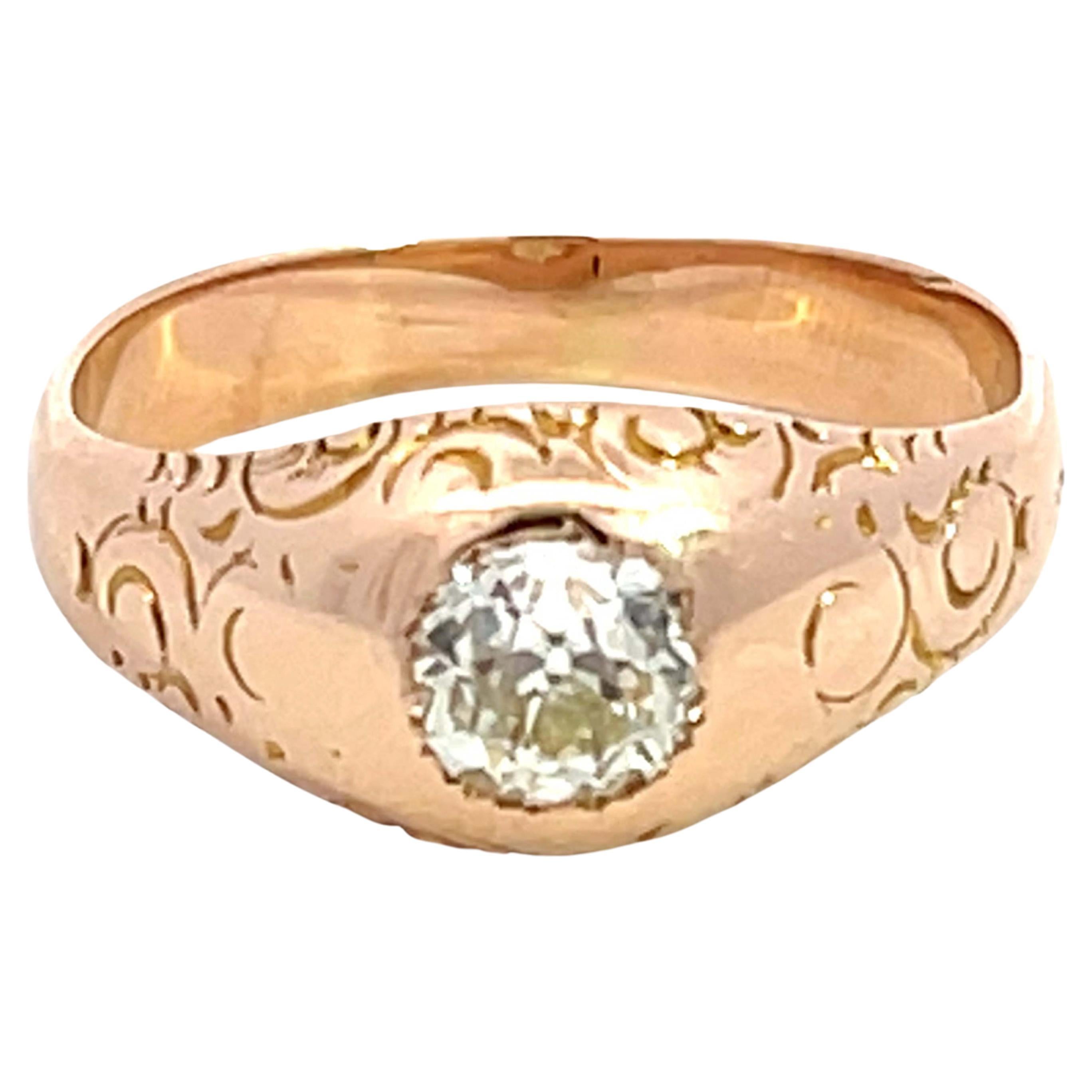 Georgian Old European Cut Diamond Ring in 14k Pink Gold For Sale