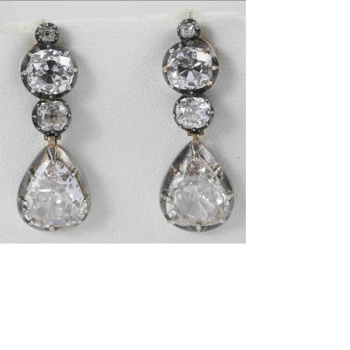 Women's Georgian Old Mine Cut Diamond Convertible Ear Pendants