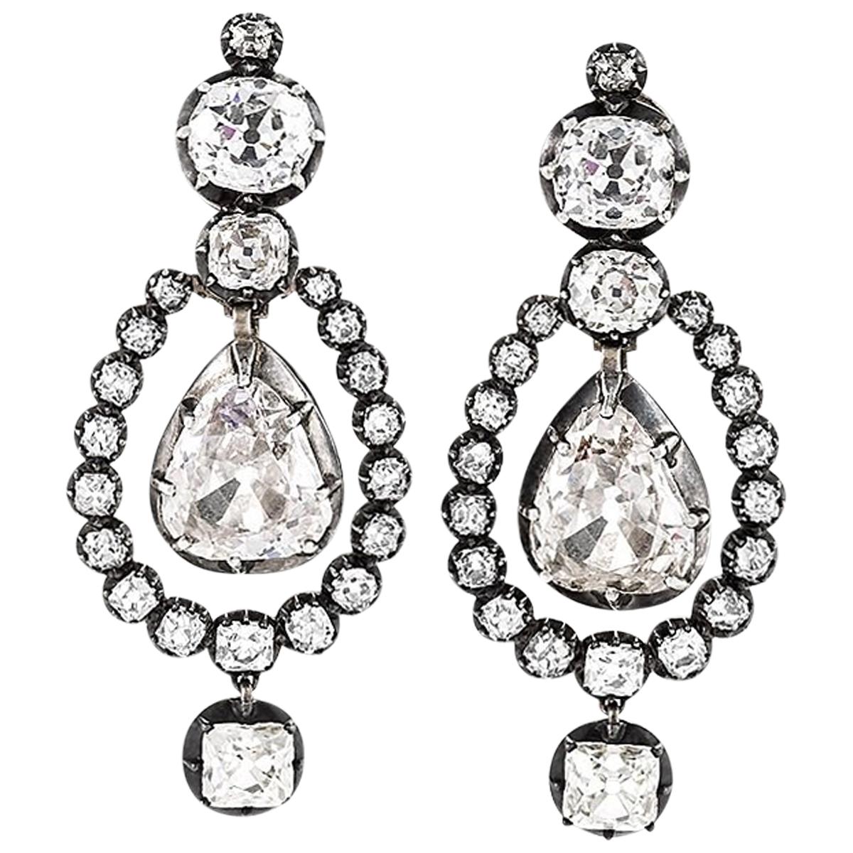 Georgian Old Mine Cut Diamond Convertible Ear Pendants