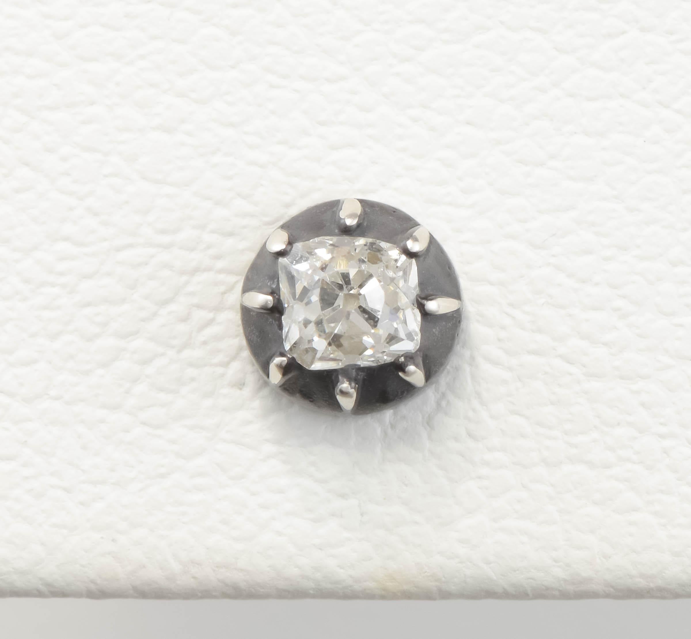 Women's or Men's Georgian Old Mine Cut Diamond Stud Earrings in Silver & 18K Gold