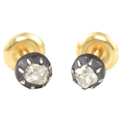 Antique Georgian Old Mine Cut Diamond Stud Earrings in Silver & 18K Gold