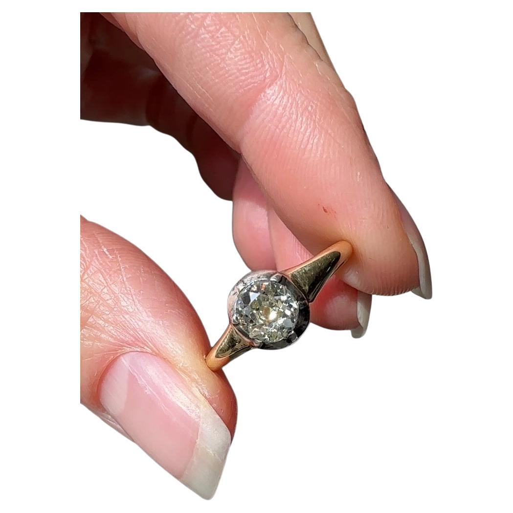 Bague solitaire en diamant taille vieille mine de style géorgien en vente