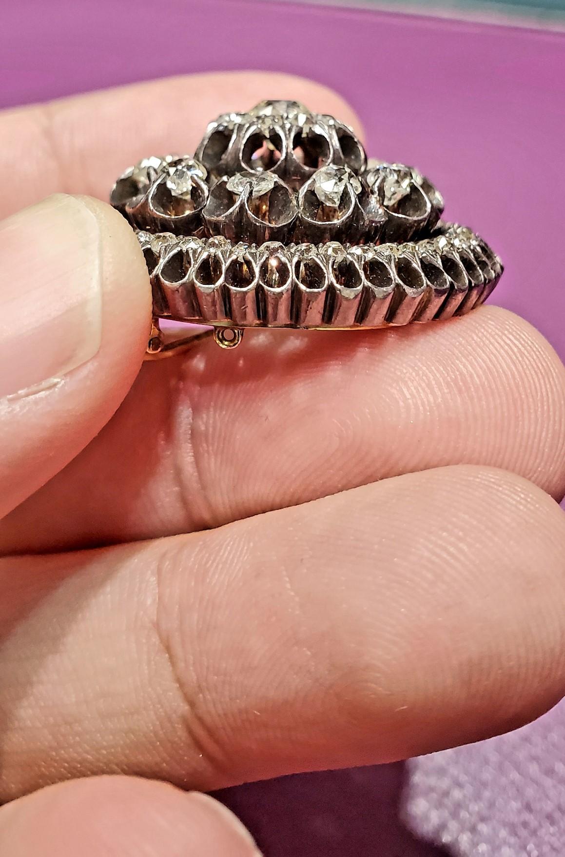 Broche en diamant de style géorgien « Old Mine » Excellent état - En vente à New York, NY