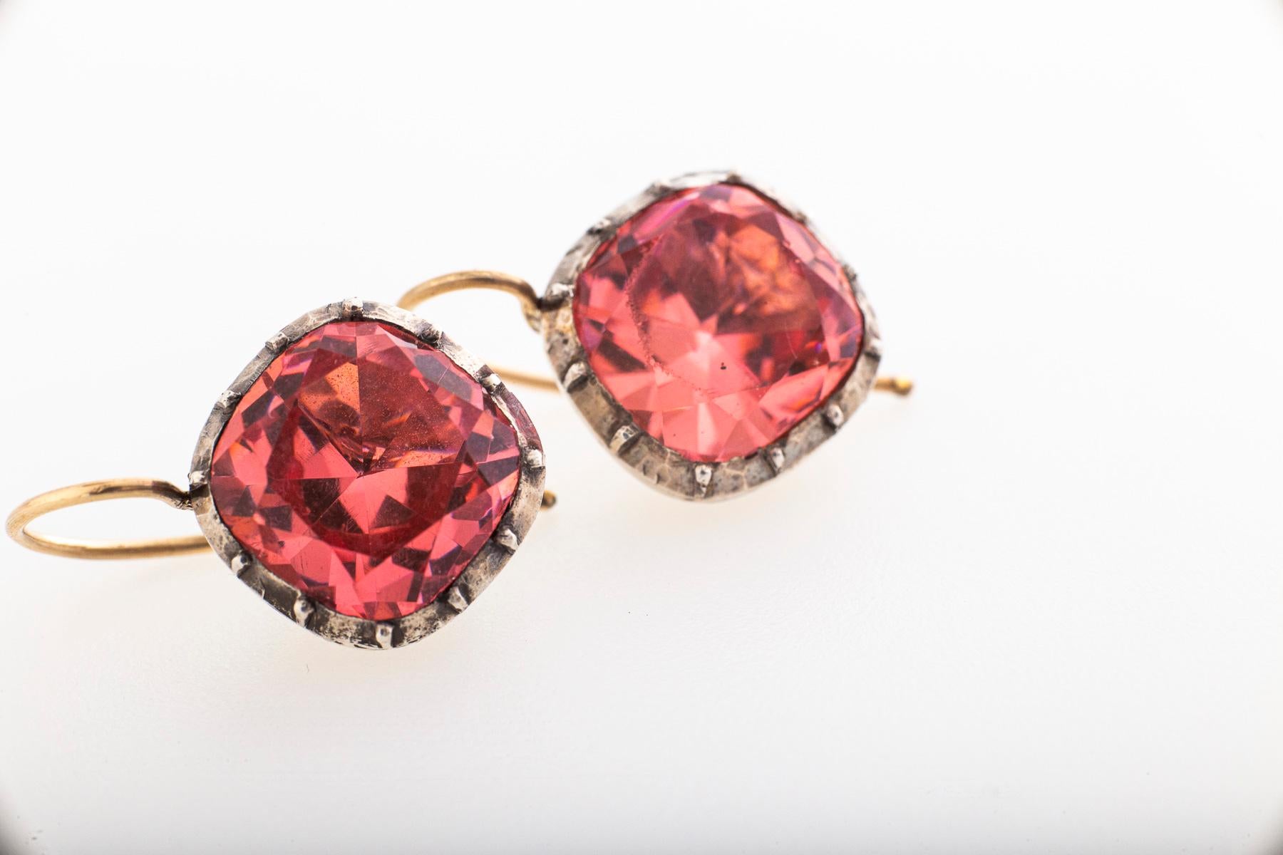 Paste jewelry was an art form in the Georgian, Victorian and Art Deco periods and this pair of Georgian paste earrings is the rare color orange. Every complexion is enhanced by orange. The. earr drops glow on the ear day and night with the color of