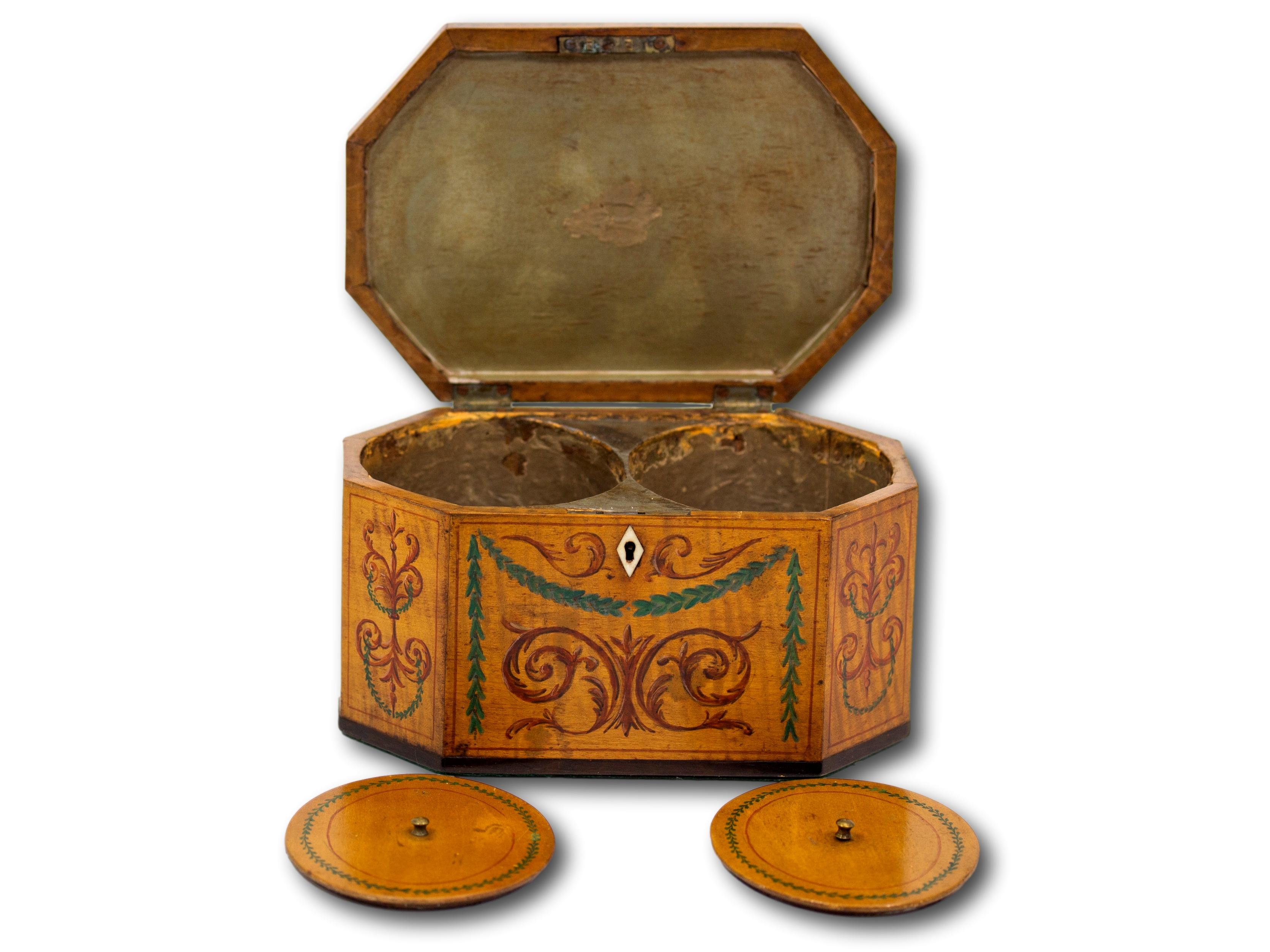 Georgian Original Painted Sycamore Tea Caddy For Sale 4