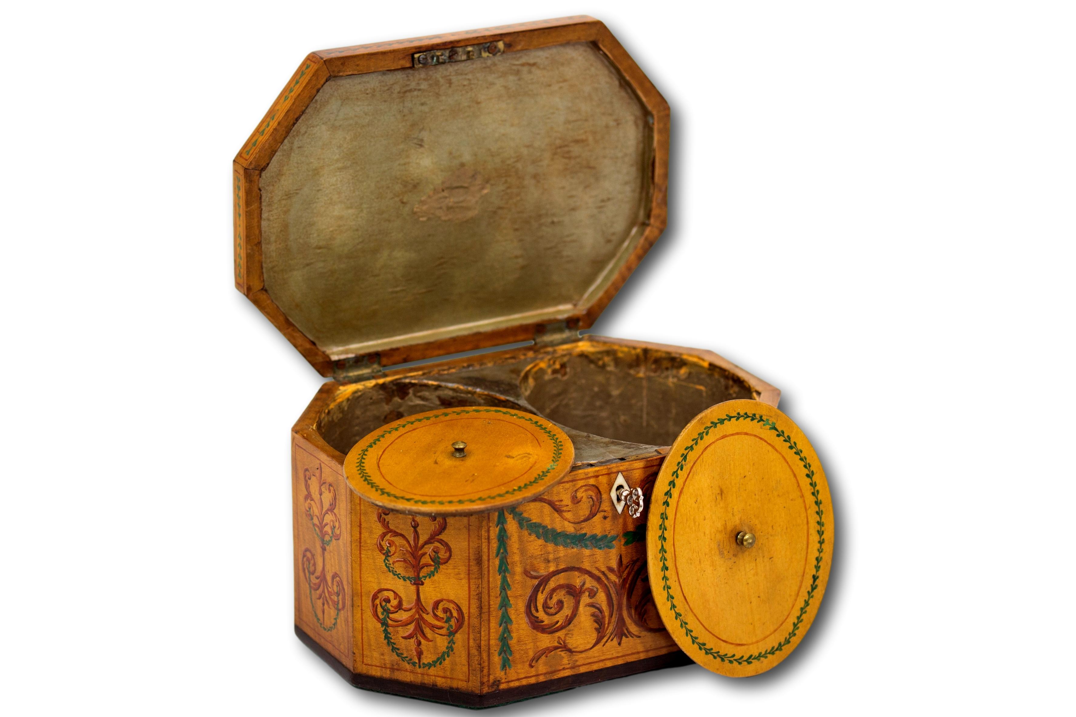 Georgian Original Painted Sycamore Tea Caddy For Sale 7