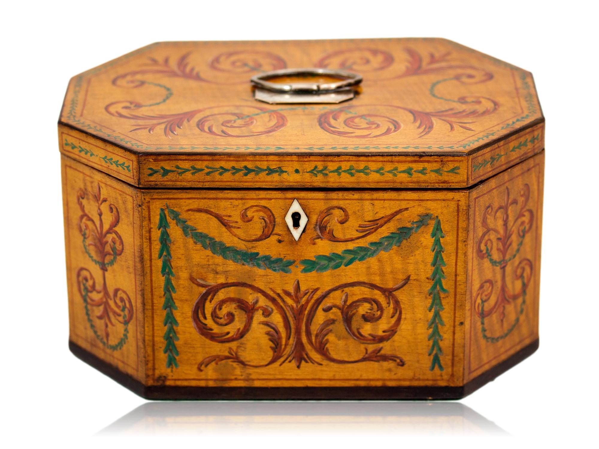 George III Georgian Original Painted Sycamore Tea Caddy For Sale