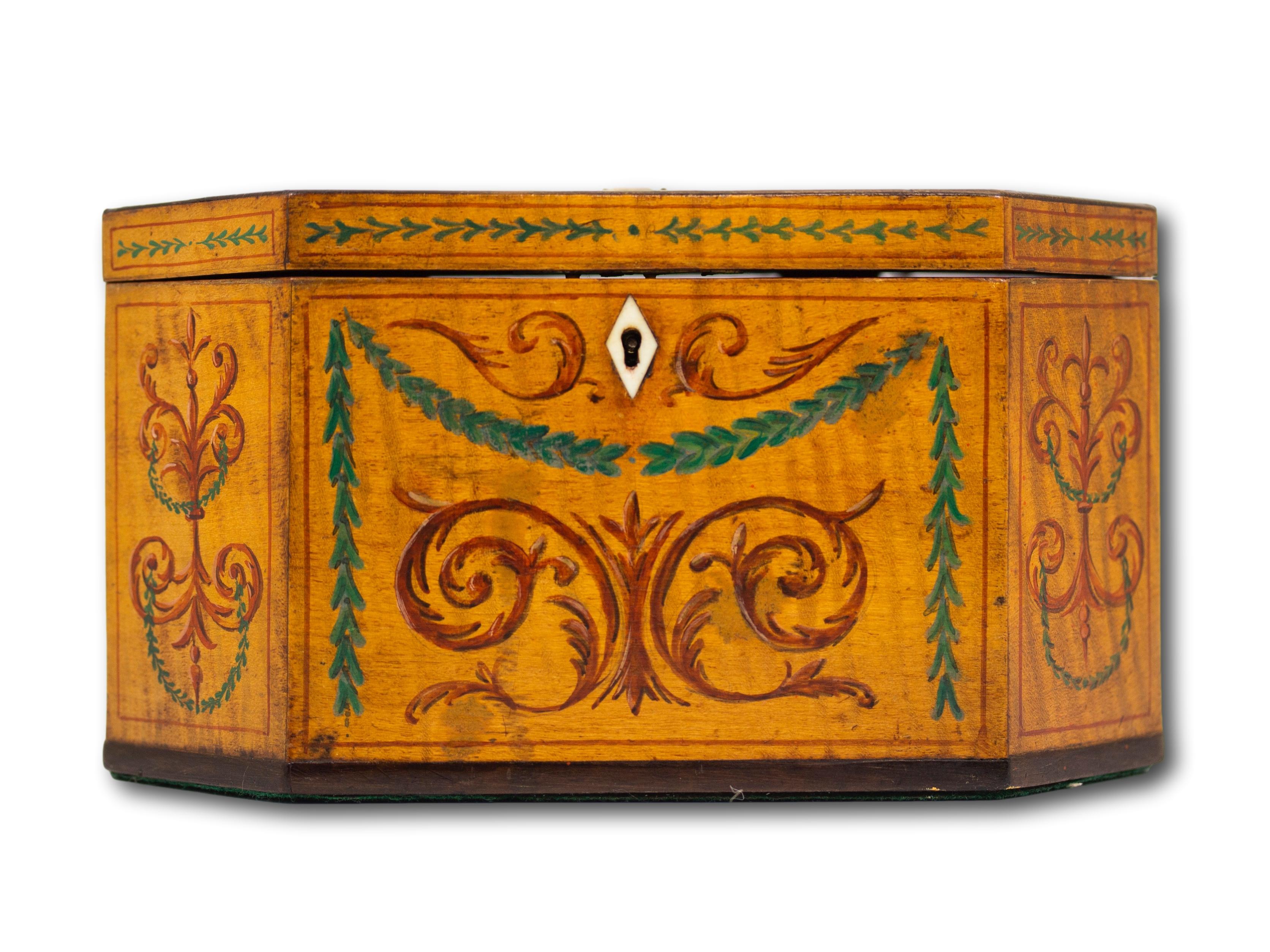 Hand-Carved Georgian Original Painted Sycamore Tea Caddy For Sale