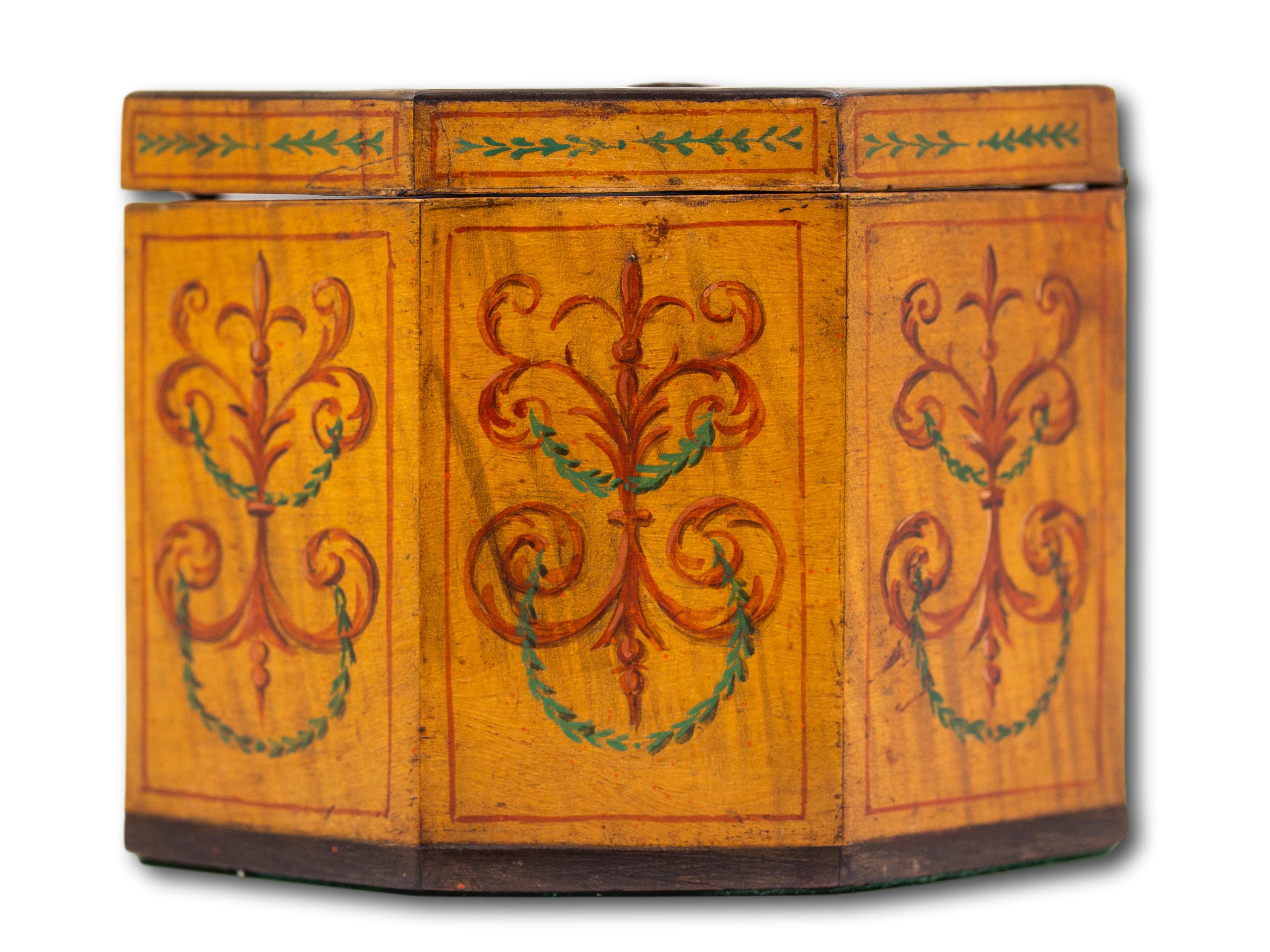 18th Century Georgian Original Painted Sycamore Tea Caddy For Sale
