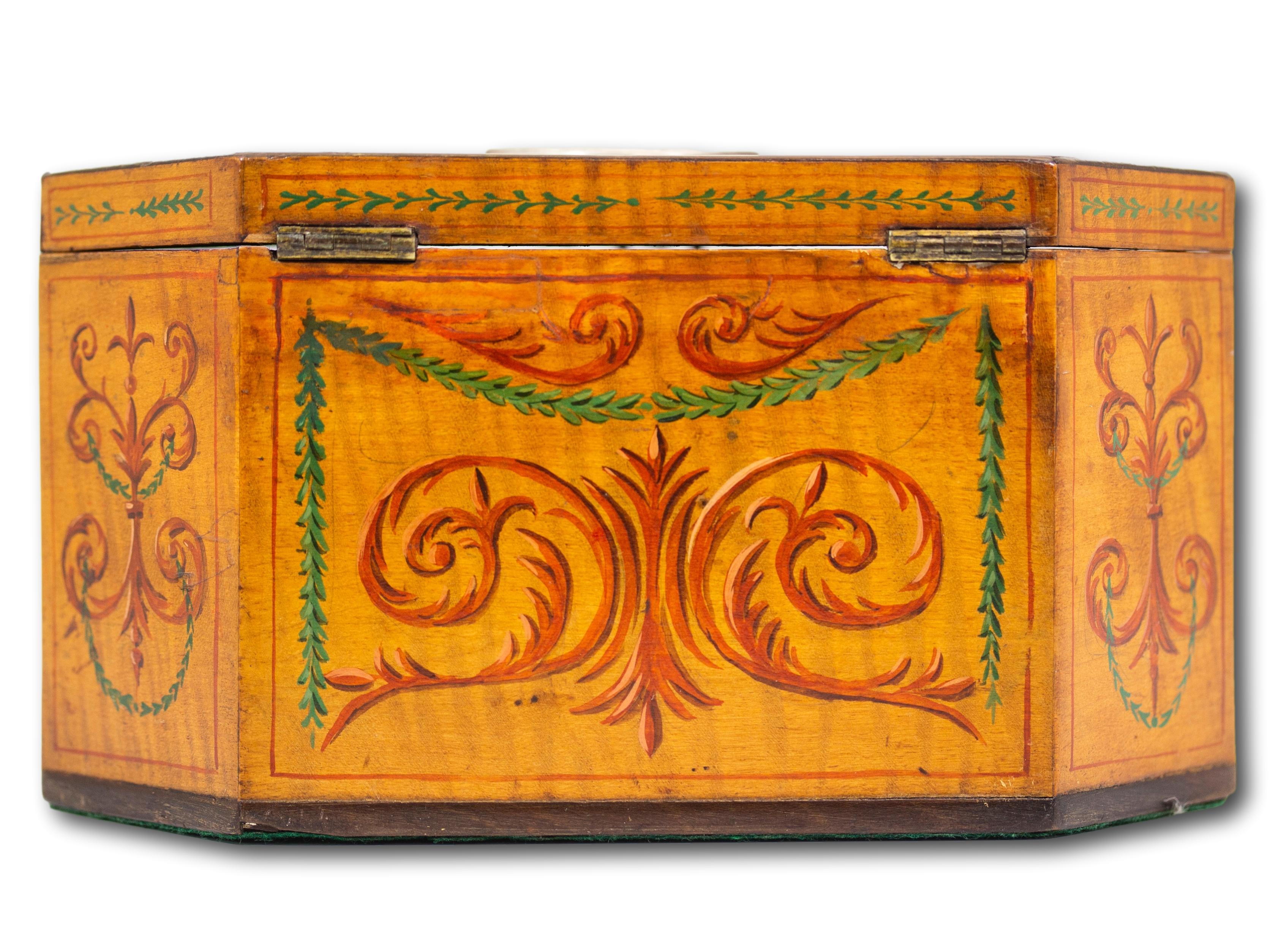 Georgian Original Painted Sycamore Tea Caddy For Sale 1