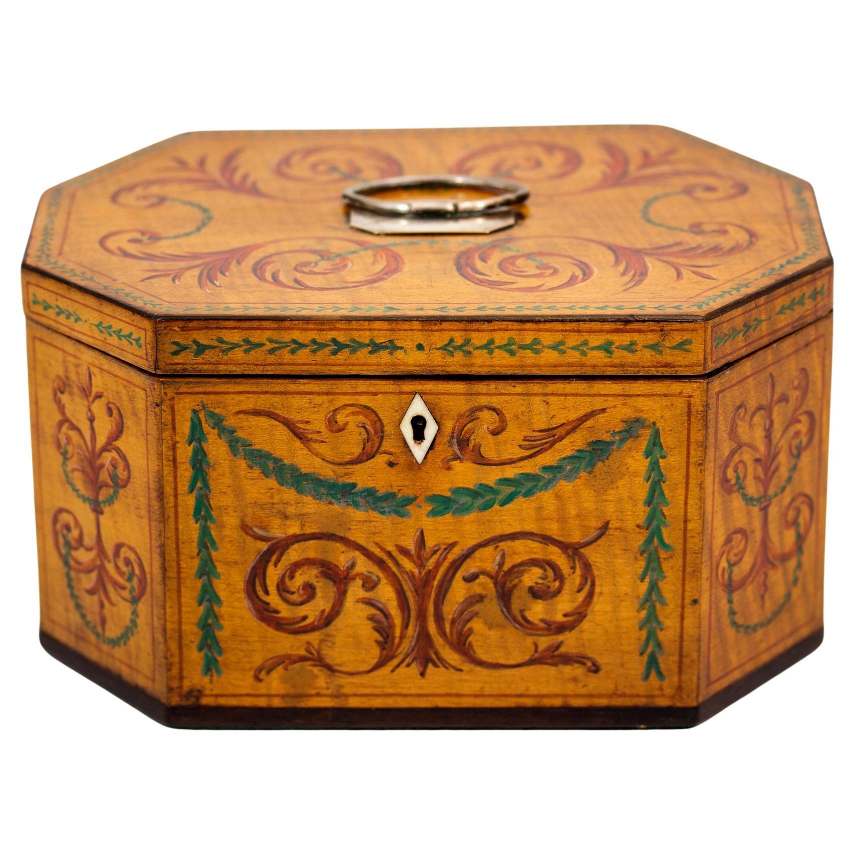 Georgian Original Painted Sycamore Tea Caddy
